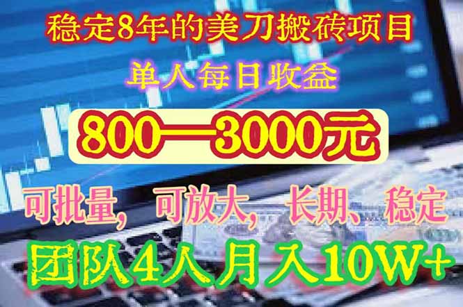 稳定8年的美刀搬砖项目，单人每日收益800—3000.团队4人月入10W+.可线下网赚库-项目库-轻创网-中创网-福缘网-冒泡网-资源之家-AI光年冉冉网赚资源