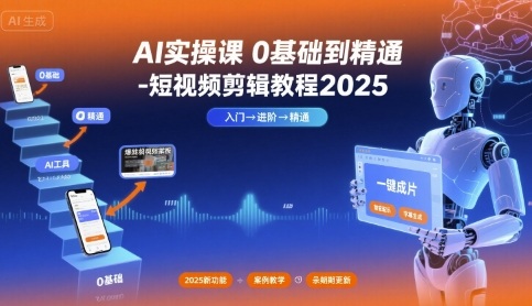 AI实操课0基础到精通-短视频剪辑教程2025网赚库-项目库-轻创网-中创网-福缘网-冒泡网-资源之家-AI光年冉冉网赚资源