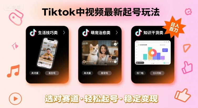 Tiktok中视频最新起号玩法，想要日入百刀，做好这几个赛道就可以了网赚库-项目库-轻创网-中创网-福缘网-冒泡网-资源之家-AI光年冉冉网赚资源