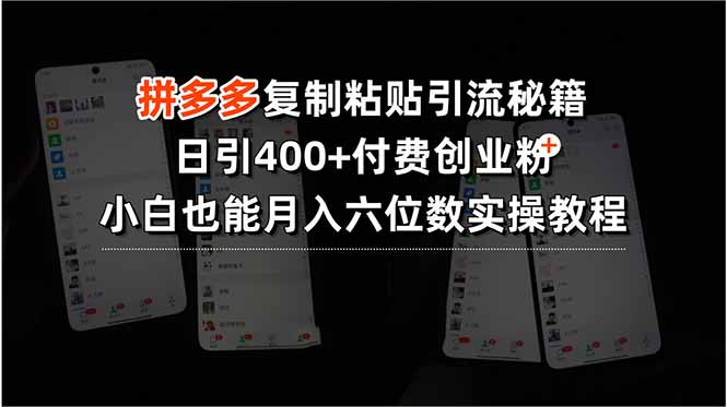 拼多多复制粘贴引流秘籍，日引400+付费创业粉，小白也能月入六位数实操…网赚库-项目库-轻创网-中创网-福缘网-冒泡网-资源之家-AI光年冉冉网赚资源