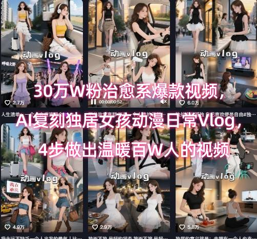 30万W粉治愈系爆款视频，AI复刻独居女孩动漫日常Vlog，4步做出温暖百W人的视频网赚库-项目库-轻创网-中创网-福缘网-冒泡网-资源之家-AI光年冉冉网赚资源