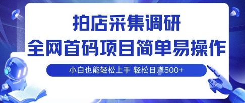 拍店采集调研，全网首码项目，简单易操作， 小白也能轻松上手，多账号操作，轻松日入5张【揭秘】网赚库-项目库-轻创网-中创网-福缘网-冒泡网-资源之家-AI光年冉冉网赚资源