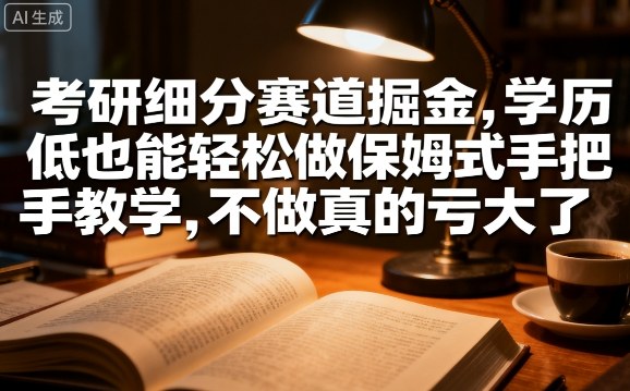 考研细分赛道掘金，日入1k+，学历低也能轻松做保姆式手把手教学，不做真的亏大了【揭秘】网赚库-项目库-轻创网-中创网-福缘网-冒泡网-资源之家-AI光年冉冉网赚资源