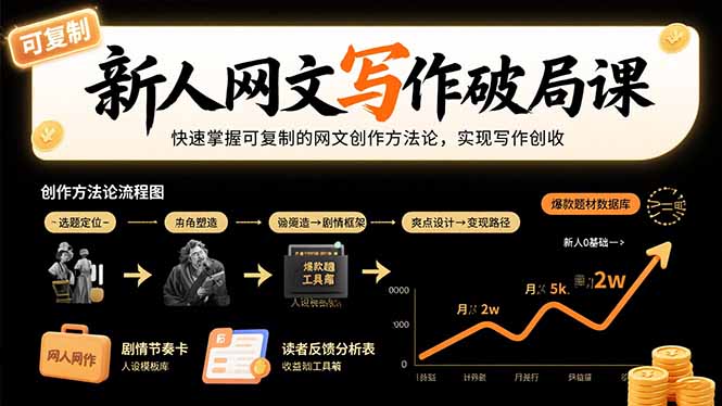 新人网文写作破局课：快速掌握可复制的网文创作方法论，实现写作创收网赚库-项目库-轻创网-中创网-福缘网-冒泡网-资源之家-AI光年冉冉网赚资源