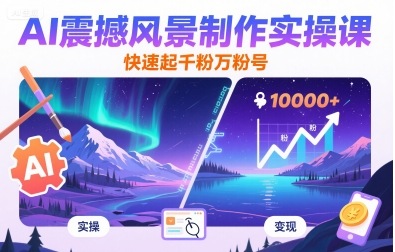 AI震撼风景制作实操课，快速起千粉万粉号网赚库-项目库-轻创网-中创网-福缘网-冒泡网-资源之家-AI光年冉冉网赚资源