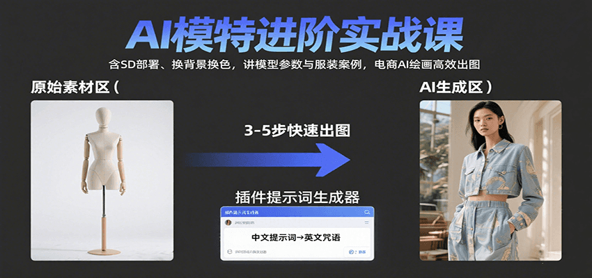 AI模特进阶实战课：含SD部署、换背景换色，讲模型参数与服装案例，电商AI绘画高效出图网赚库-项目库-轻创网-中创网-福缘网-冒泡网-资源之家-AI光年冉冉网赚资源
