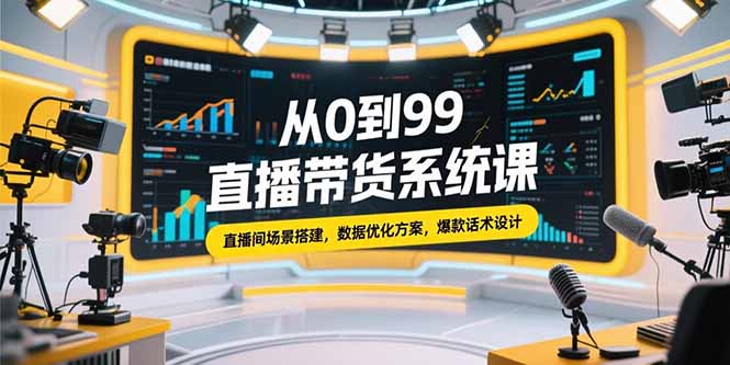 从0到99直播带货系统课，直播间场景搭建，数据优化方案，爆款话术设计网赚库-项目库-轻创网-中创网-福缘网-冒泡网-资源之家-AI光年冉冉网赚资源