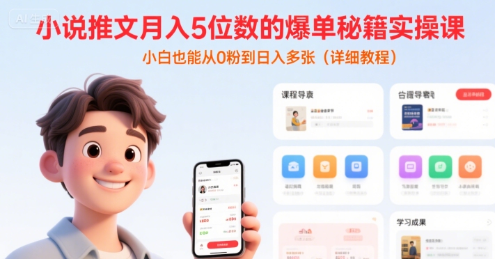 小说推文月入5位数的爆单秘籍实操课，，小白也能从0粉到日入多张(详细教程)网赚库-项目库-轻创网-中创网-福缘网-冒泡网-资源之家-AI光年冉冉网赚资源
