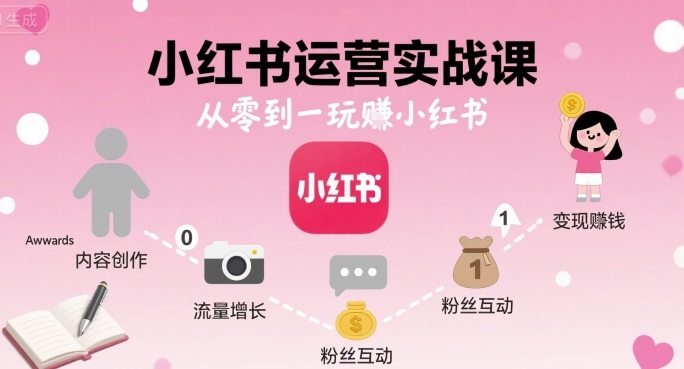 小红书运营实战课，从零到一玩賺小红书网赚库-项目库-轻创网-中创网-福缘网-冒泡网-资源之家-AI光年冉冉网赚资源