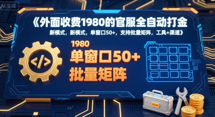 外面收费1980的官服全自动打金，新模式，单窗口50+，支持批量矩阵，工具+渠道【揭秘】网赚库-项目库-轻创网-中创网-福缘网-冒泡网-资源之家-AI光年冉冉网赚资源