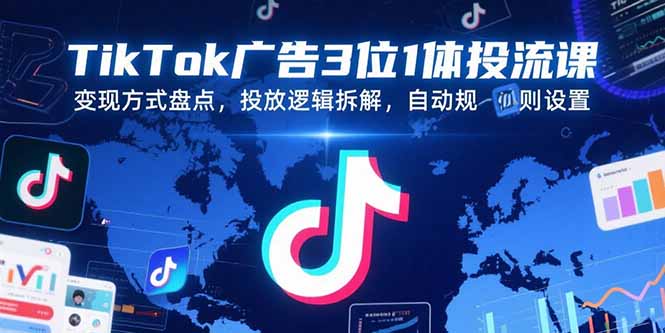 TikTok广告3位1体投流课，变现方式盘点，投放逻辑拆解，自动规则设置网赚库-项目库-轻创网-中创网-福缘网-冒泡网-资源之家-AI光年冉冉网赚资源