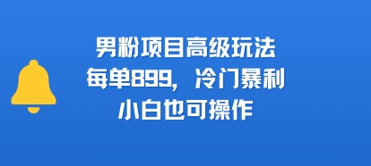 男粉项目高级玩法，每单899，冷门暴利，小白也可操作网赚库-项目库-轻创网-中创网-福缘网-冒泡网-资源之家-AI光年冉冉网赚资源
