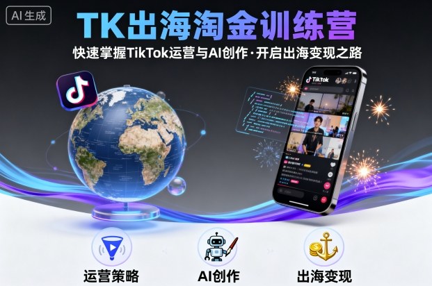 TK出海淘金训练营，助你快速掌握TikTok运营与AI创作，开启出海变现之路网赚库-项目库-轻创网-中创网-福缘网-冒泡网-资源之家-AI光年冉冉网赚资源