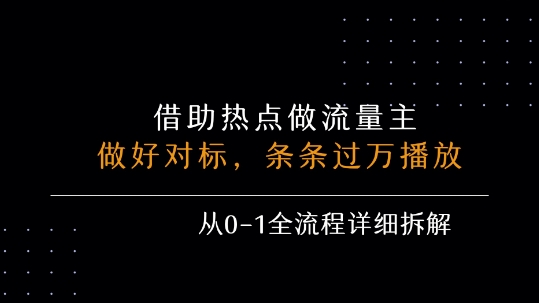 借力热点，乘顺风车玩流量主，条条过万播放， 每月收益5k+，从0-1全流程详细拆解网赚库-项目库-轻创网-中创网-福缘网-冒泡网-资源之家-AI光年冉冉网赚资源