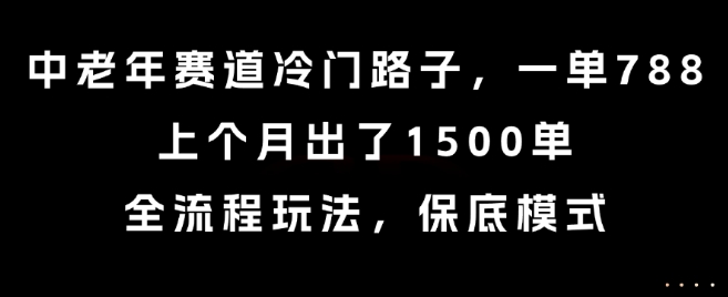 中老年赛道冷门路子，一单788，上个月出了1500单，全流程玩法，保底模式【揭秘】网赚库-项目库-轻创网-中创网-福缘网-冒泡网-资源之家-AI光年冉冉网赚资源