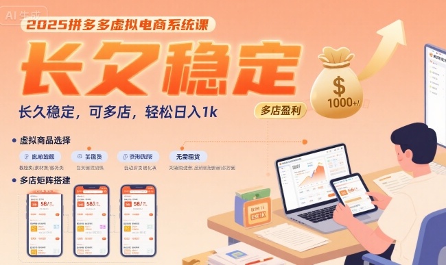 2025拼多多虚拟电商系统课，长久稳定，可多店，轻松日入1k网赚库-项目库-轻创网-中创网-福缘网-冒泡网-资源之家-AI光年冉冉网赚资源
