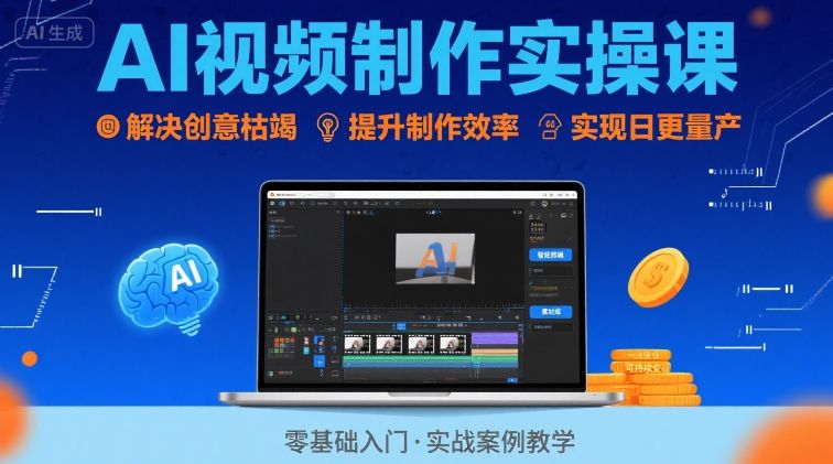 Ai视频制作实操课，解决创意枯竭、效率低下痛点，实现日更量产可持续变现网赚库-项目库-轻创网-中创网-福缘网-冒泡网-资源之家-AI光年冉冉网赚资源