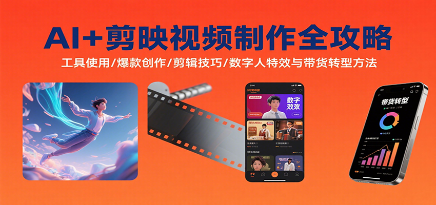AI+剪映视频制作全攻略：工具使用/爆款创作/剪辑技巧/数字人特效与带货转型方法网赚库-项目库-轻创网-中创网-福缘网-冒泡网-资源之家-AI光年冉冉网赚资源