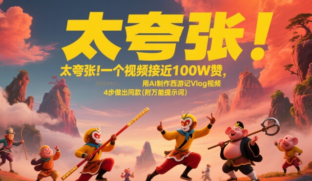 太夸张！一个视频接近100W赞，用AI制作西游记Vlog视频，全流程拆解来了(附万能提示词)网赚库-项目库-轻创网-中创网-福缘网-冒泡网-资源之家-AI光年冉冉网赚资源
