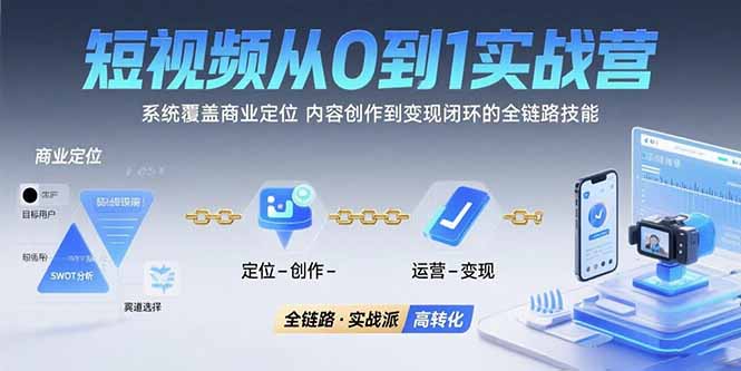 短视频从0到1的实战营：系统覆盖商业定位,内容创作到变现闭环的全链路技能网赚库-项目库-轻创网-中创网-福缘网-冒泡网-资源之家-AI光年冉冉网赚资源