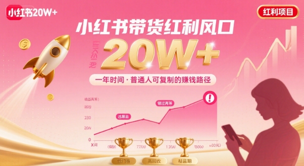 一年时间靠小红书带货项目年入20w+，最不能错的大红利项目网赚库-项目库-轻创网-中创网-福缘网-冒泡网-资源之家-AI光年冉冉网赚资源