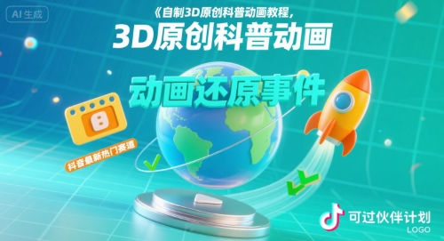 自制3D原创科普动画教程，动画还原事件，抖音最新热门赛道，可过伙伴计划网赚库-项目库-轻创网-中创网-福缘网-冒泡网-资源之家-AI光年冉冉网赚资源