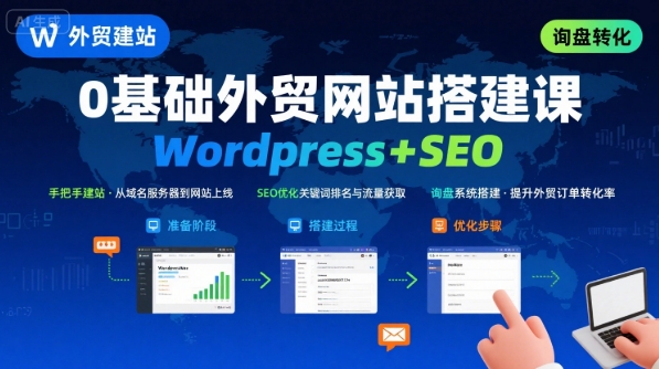 WordPress外贸建站+SEO优化课程，手把手教你从0到1搭建可获得询盘的外贸网站网赚库-项目库-轻创网-中创网-福缘网-冒泡网-资源之家-AI光年冉冉网赚资源