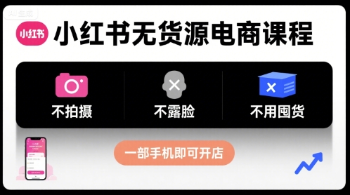 小红书无货源电商课程，不拍摄不露脸不用囤货，一部手机即可开店网赚库-项目库-轻创网-中创网-福缘网-冒泡网-资源之家-AI光年冉冉网赚资源