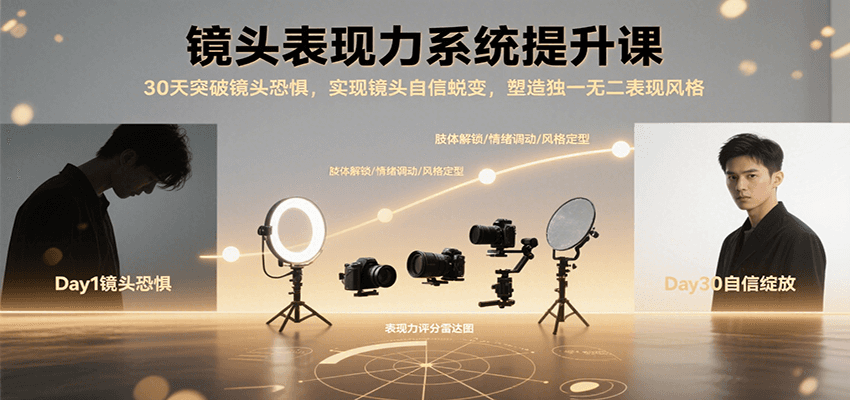 镜头表现力系统提升课，30天突破镜头恐惧实现自信蜕变，塑造独一无二表现风格网赚库-项目库-轻创网-中创网-福缘网-冒泡网-资源之家-AI光年冉冉网赚资源