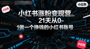 小红书涨粉变现营，21天从0-1做一个挣钱的小红书账号网赚库-项目库-轻创网-中创网-福缘网-冒泡网-资源之家-AI光年冉冉网赚资源