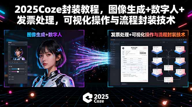 2025Coze封装教程，图像生成+数字人+发票处理，可视化操作与流程封装技术网赚库-项目库-轻创网-中创网-福缘网-冒泡网-资源之家-AI光年冉冉网赚资源