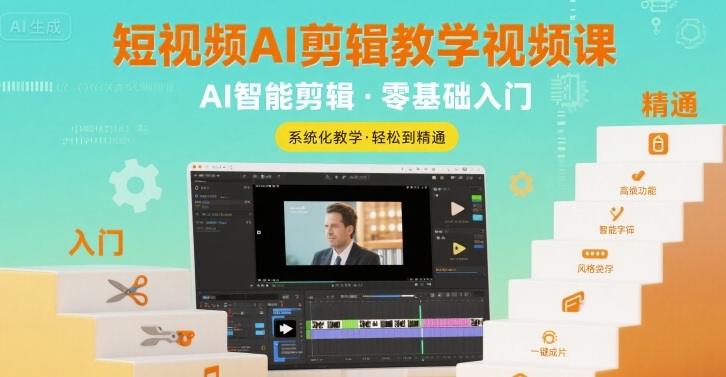 短视频AI剪辑教学视频课，入门到精通网赚库-项目库-轻创网-中创网-福缘网-冒泡网-资源之家-AI光年冉冉网赚资源