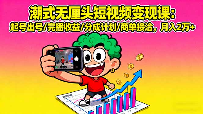 潮式无厘头短视频变现课：起号出号/完播收益/分成计划/商单接洽，月入2万+网赚库-项目库-轻创网-中创网-福缘网-冒泡网-资源之家-AI光年冉冉网赚资源