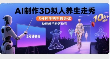 Ai制作3D拟人养生走秀，3分钟手把手教会你，快速起千粉万粉号网赚库-项目库-轻创网-中创网-福缘网-冒泡网-资源之家-AI光年冉冉网赚资源