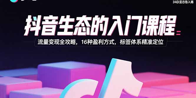 抖音生态的入门课程：流量变现全攻略，16种盈利方式，标签体系精准定位网赚库-项目库-轻创网-中创网-福缘网-冒泡网-资源之家-AI光年冉冉网赚资源