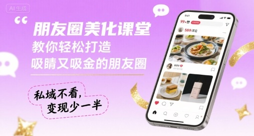 朋友圈美化课堂，教你轻松打造，吸睛又吸金的朋友圈，私域不看，变现少一半网赚库-项目库-轻创网-中创网-福缘网-冒泡网-资源之家-AI光年冉冉网赚资源