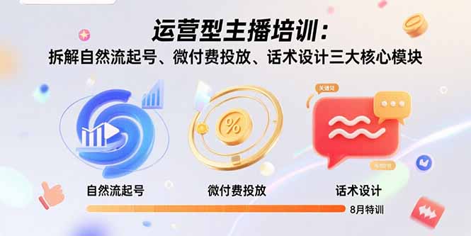 运营型主播培训：拆解自然流起号、微付费投放、话术设计三大核心模块-8月网赚库-项目库-轻创网-中创网-福缘网-冒泡网-资源之家-AI光年冉冉网赚资源
