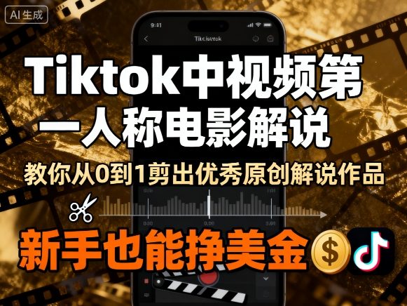 Tiktok中视频第一人称电影解说，教你从0到1剪出一个优秀的原创解说作品，新手也能挣美金网赚库-项目库-轻创网-中创网-福缘网-冒泡网-资源之家-AI光年冉冉网赚资源
