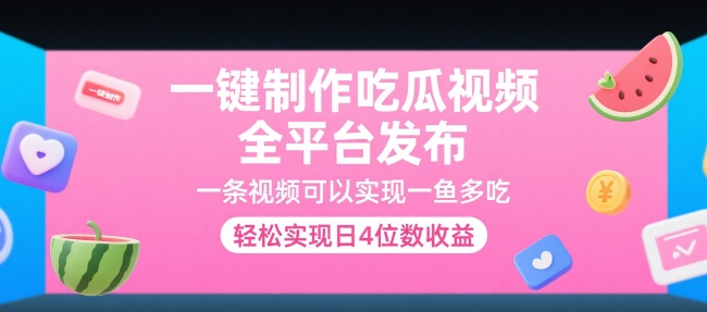 一键制作吃瓜视频，全平台发布，一条视频可以实现一鱼多吃，轻松实现日4位数收益【揭秘】网赚库-项目库-轻创网-中创网-福缘网-冒泡网-资源之家-AI光年冉冉网赚资源