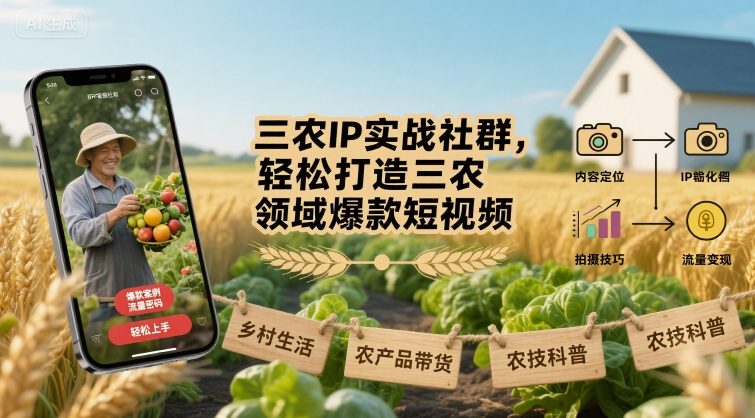 三农IP实战社群，轻松打造三农领域爆款短视频网赚库-项目库-轻创网-中创网-福缘网-冒泡网-资源之家-AI光年冉冉网赚资源
