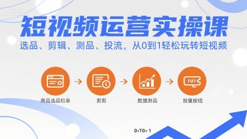 短视频运营实操课，选品、剪辑、测品、投流，从0到1轻松玩转短视频网赚库-项目库-轻创网-中创网-福缘网-冒泡网-资源之家-AI光年冉冉网赚资源