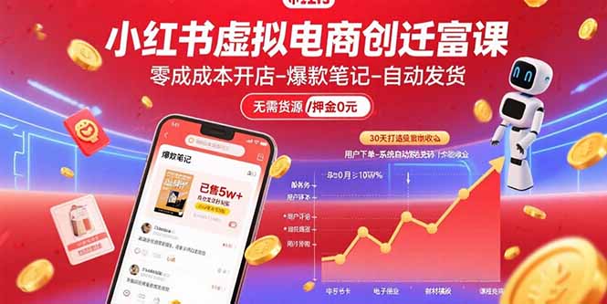 小红书虚拟电商创富课：零成本开店/爆款笔记/自动发货,30天打造被动收入网赚库-项目库-轻创网-中创网-福缘网-冒泡网-资源之家-AI光年冉冉网赚资源