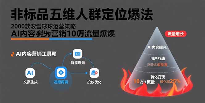 非标品五维人群定位法，2000款滚雪球运营策略，AI内容营销10万流量引爆网赚库-项目库-轻创网-中创网-福缘网-冒泡网-资源之家-AI光年冉冉网赚资源