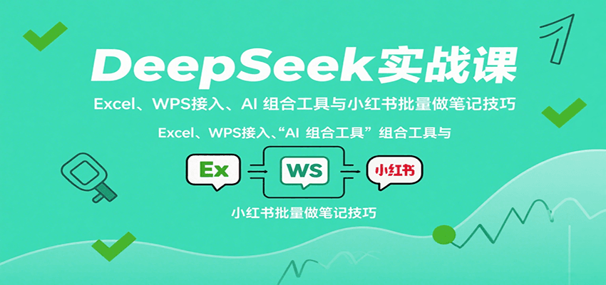 DeepSeek实战课：Excel、WPS接入、AI 组合工具与小红书批量做笔记技巧网赚库-项目库-轻创网-中创网-福缘网-冒泡网-资源之家-AI光年冉冉网赚资源
