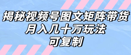 解密视频号图文矩阵带货，月入几个W的打法，可复制网赚库-项目库-轻创网-中创网-福缘网-冒泡网-资源之家-AI光年冉冉网赚资源