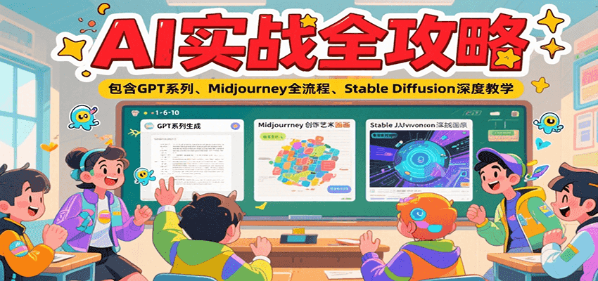 AI实战全攻略，包含GPT系列、Midjourney全流程、Stable Diffusion深度教学网赚库-项目库-轻创网-中创网-福缘网-冒泡网-资源之家-AI光年冉冉网赚资源