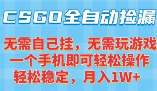 CSGO自动捡漏项目，最新独家玩法，一个手机可操作，新手小白轻松月入1W+，操作简单易上手【揭秘】网赚库-项目库-轻创网-中创网-福缘网-冒泡网-资源之家-AI光年冉冉网赚资源