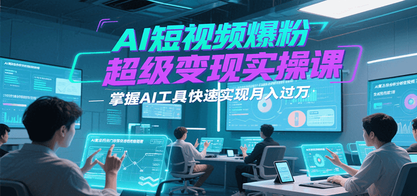 AI短视频爆粉超级变现实操课，掌握AI工具快速实现月入过万网赚库-项目库-轻创网-中创网-福缘网-冒泡网-资源之家-AI光年冉冉网赚资源