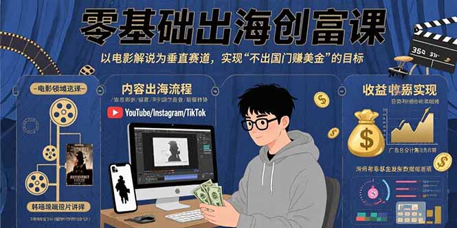 零基础出海创富课：以电影解说为垂直赛道，实现不出国门赚美金的目标网赚库-项目库-轻创网-中创网-福缘网-冒泡网-资源之家-AI光年冉冉网赚资源