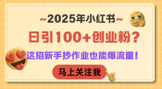 2025年小红书日引100+创业粉？这招新手抄作业也能爆流量！网赚库-项目库-轻创网-中创网-福缘网-冒泡网-资源之家-AI光年冉冉网赚资源